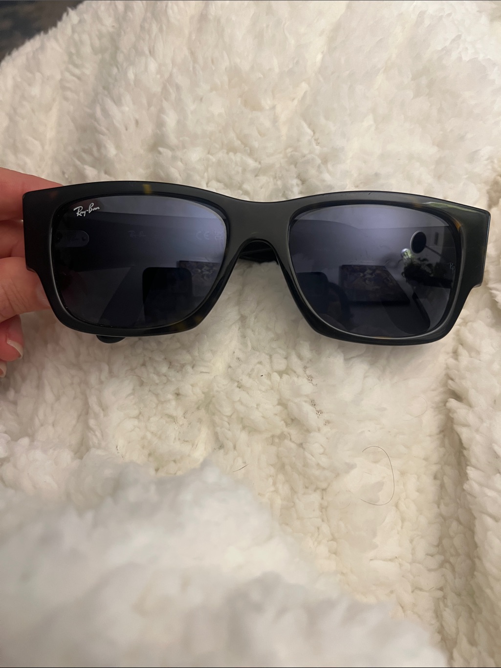 Ray-Ban Carlos Rectangular Sunglasses In Polished Havana With Blue Lens